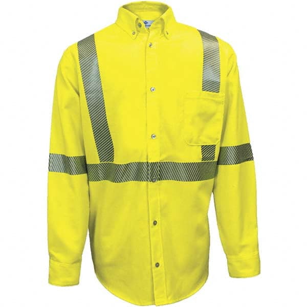 National Safety Apparel - Size 2XL Hi-Viz Yellow Flame Resistant/Retardant Long Sleeve Button Down Shirt - Exact Industrial Supply
