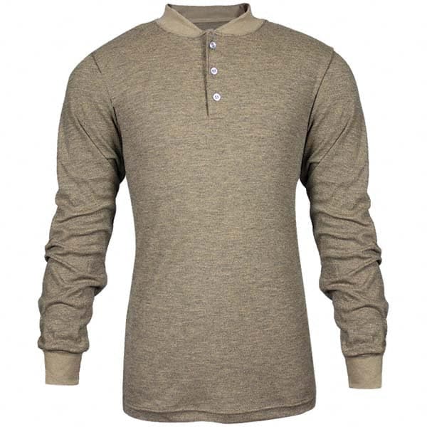 National Safety Apparel - Size 4XL Tan Flame Resistant/Retardant Long Sleeve T-Shirt - Exact Industrial Supply