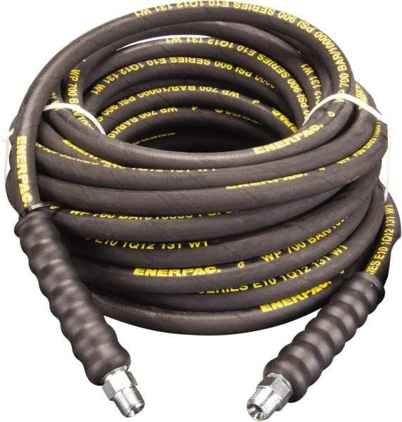 Enerpac - 3/8" Inside Diam x 3/8 NPT 30' Hydraulic Pump Hose - 10,000 psi, 3/8 NPTF Male Opposite End, Rubber - Exact Industrial Supply