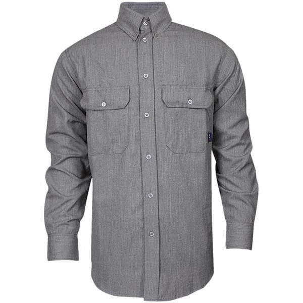 National Safety Apparel - Size 5XL Gray Flame Resistant/Retardant Long Sleeve Button Down Shirt - Exact Industrial Supply