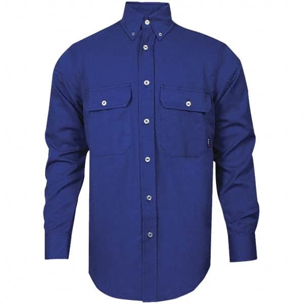 National Safety Apparel - Size 5XL Royal Blue Flame Resistant/Retardant Long Sleeve Button Down Shirt - Exact Industrial Supply