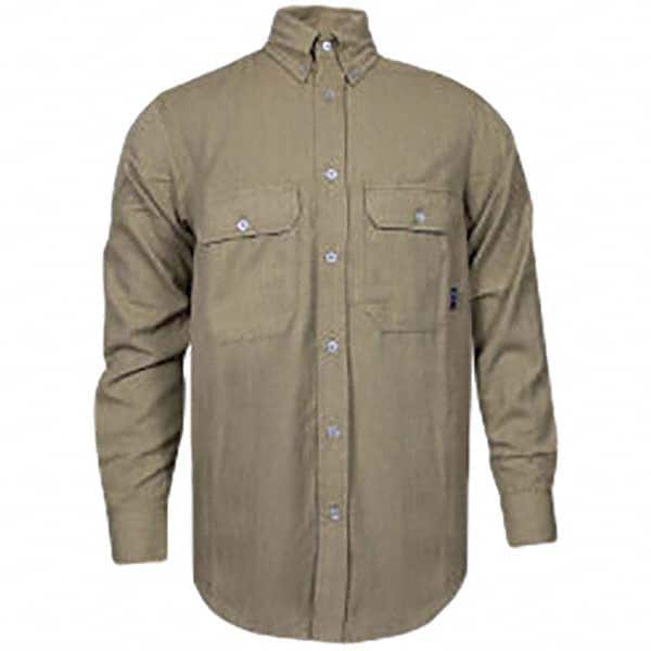 National Safety Apparel - Size M Tan Flame Resistant/Retardant Long Sleeve Button Down Shirt - Exact Industrial Supply