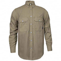 National Safety Apparel - Size 5XL Tan Flame Resistant/Retardant Long Sleeve Button Down Shirt - Exact Industrial Supply