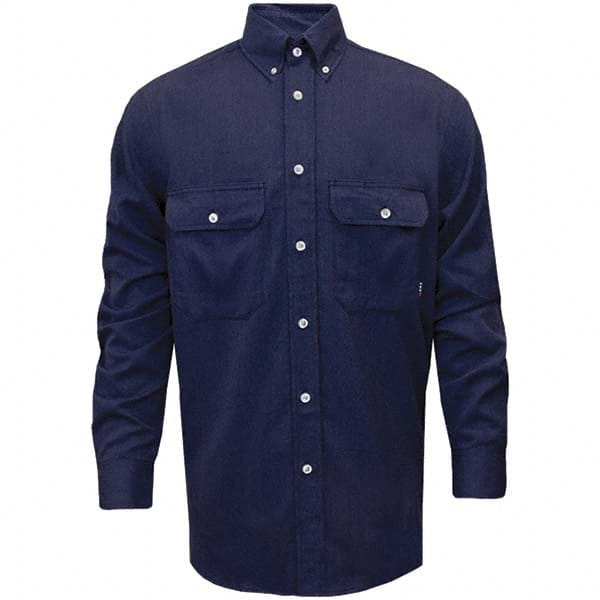 National Safety Apparel - Size 5XL Navy Blue Flame Resistant/Retardant Long Sleeve Button Down Shirt - Exact Industrial Supply