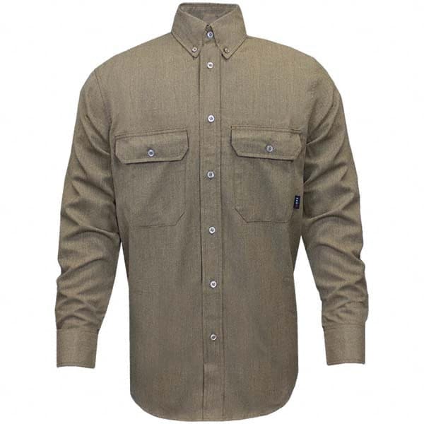 National Safety Apparel - Size 5XL Tan Flame Resistant/Retardant Long Sleeve Button Down Shirt - Exact Industrial Supply