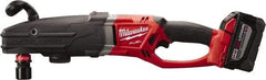 Milwaukee Tool - 18 Volt 7/16" Chuck Right Angle Handle Cordless Drill - 0-350; 0-950 RPM, Reversible, 2 Lithium-Ion Batteries Included - Exact Industrial Supply