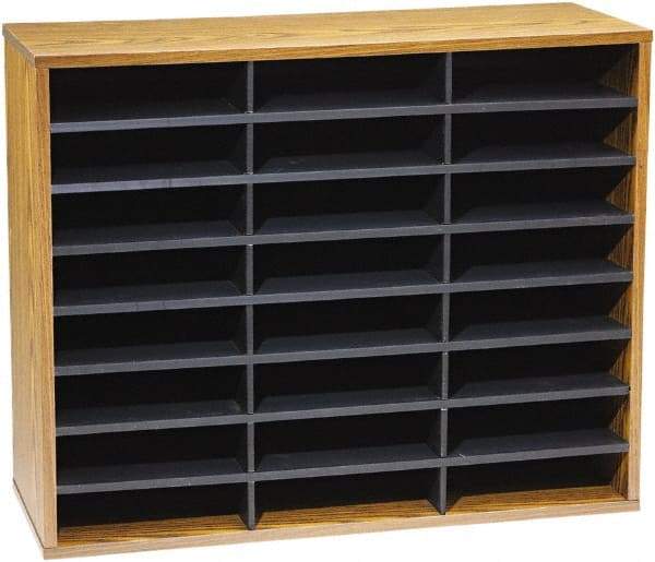 FELLOWES - 29" Wide x 11-7/8" Deep x 23-7/16" High, 24 Compartments, Corrugated Fiberboard & Laminated Literature Organizer - Medium Oak, 9" Compartment Width x 2-1/2" Compartment Depth x 11" Compartment Height - Exact Industrial Supply