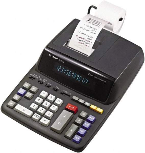 Sharp - Fluorescent Printing Calculator - 8-5/8 x 12-7/8 Display Size, Black, AC Powered, 4" Long x 9.6" Wide - Exact Industrial Supply