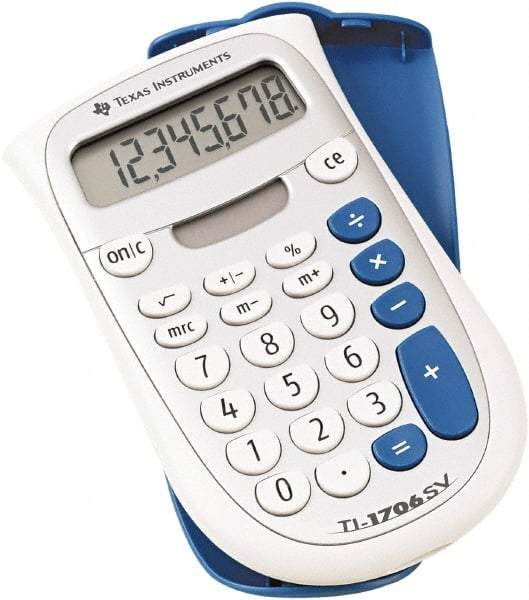 Texas Instruments - LCD Handheld Calculator - 3 x 5 Display Size, White & Blue, Battery & Solar Powered, 1" Long x 4.6" Wide - Exact Industrial Supply
