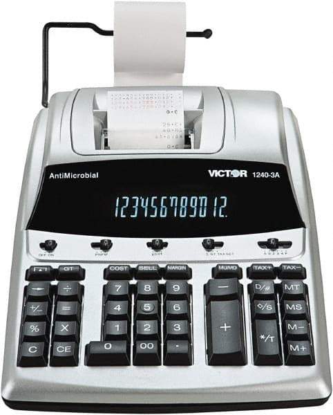 Victor - Fluorescent Printing Calculator - 9 x 12 Display Size, White, AC Powered, 4-1/4" Long x 10-1/2" Wide - Exact Industrial Supply