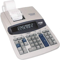 Victor - Fluorescent Printing Calculator - 8-3/4 x 12-1/2 Display Size, Light Gray, AC Powered, 6" Long x 11.9" Wide - Exact Industrial Supply