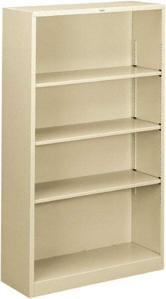 Hon - 4 Shelf, 59" High x 34-1/2" Wide Bookcase - 12-5/8" Deep, Steel, Putty - Exact Industrial Supply