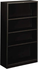 Hon - 4 Shelf, 59" High x 34-1/2" Wide Bookcase - 11-3/4" Deep, Steel, Black - Exact Industrial Supply