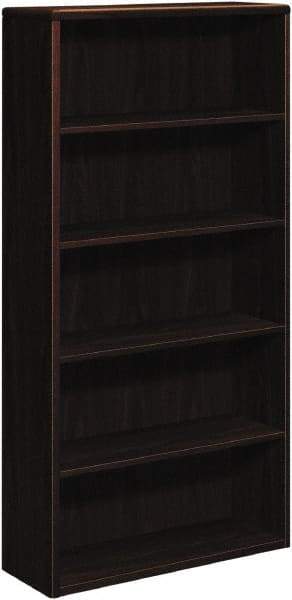 Hon - 5 Shelf, 71" High x 36" Wide Bookcase - 12-5/8" Deep, Laminate, Mahogany - Exact Industrial Supply