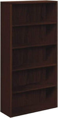 Hon - 5 Shelf, 71" High x 36" Wide Bookcase - 12-5/8" Deep, Woodgrain Laminate, Mahogany - Exact Industrial Supply