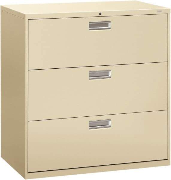 Hon - 42" Wide x 40-7/8" High x 19-1/4" Deep, 3 Drawer Lateral File - Steel, Putty - Exact Industrial Supply