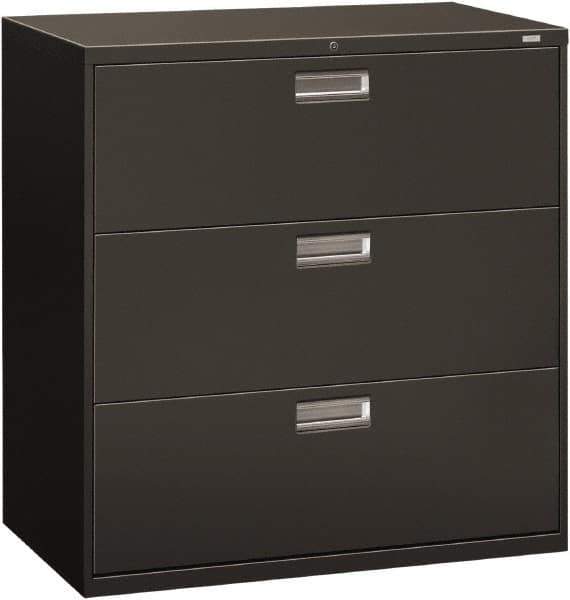 Hon - 42" Wide x 40-7/8" High x 19-1/4" Deep, 3 Drawer Lateral File - Steel, Charcoal - Exact Industrial Supply