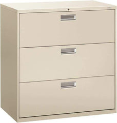 Hon - 42" Wide x 40-7/8" High x 19-1/4" Deep, 3 Drawer Lateral File - Steel, Light Gray - Exact Industrial Supply