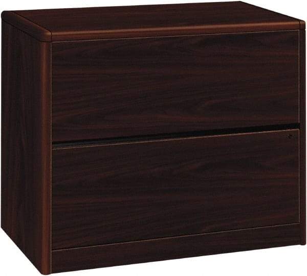 Hon - 36" Wide x 29-1/2" High x 20" Deep, 2 Drawer Lateral File - Laminate, Mahogany - Exact Industrial Supply