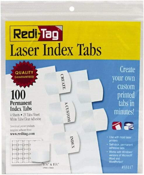 Redi-Tag - 1" 100 Tabs, Self-Adhesive, Index Tab - White - Exact Industrial Supply