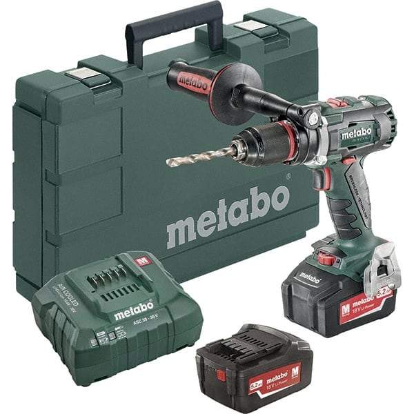Metabo - 18 Volt 1/2" Chuck Pistol Grip Handle Cordless Drill - 0-500 & 0-1850 RPM, Keyless Chuck, Reversible, 2 Lithium-Ion Batteries Included - Exact Industrial Supply
