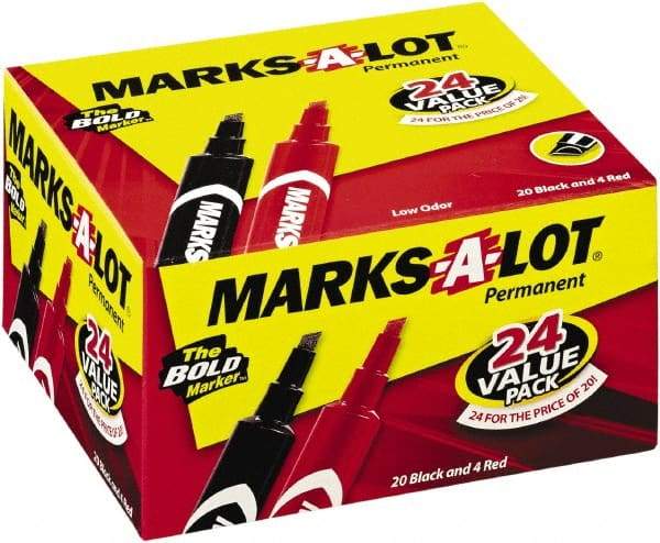 Marks-A-Lot - Red & Black Permanent Marker - Chisel Tip, AP Nontoxic Ink - Exact Industrial Supply