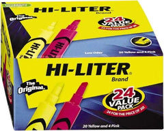 HiLiter - Pink, Yellow Highlighter - Chisel Tip, AP Nontoxic Ink - Exact Industrial Supply