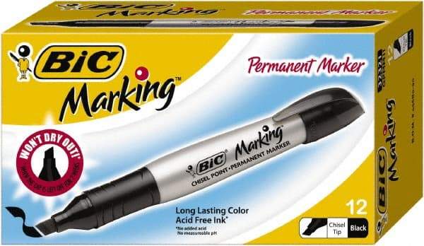 Bic - Tuxedo Black Permanent Marker - Chisel Tip, AP Nontoxic Ink - Exact Industrial Supply