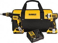 DeWALT - 20 Volt Cordless Tool Combination Kit - Includes Brushless Drywall Screwgun & 1/4" Brushless 3-Speed Impact Driver, Lithium-Ion Battery Included - Exact Industrial Supply