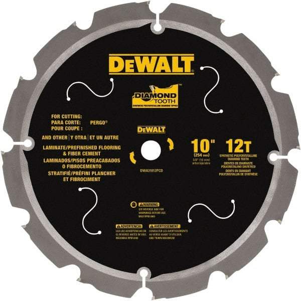 DeWALT - 10" Diam, 15.88mm Arbor Hole Diam, 12 Tooth Wet & Dry Cut Saw Blade - Steel, Smooth Action, Standard Round Arbor - Exact Industrial Supply