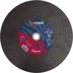 Weiler - 14" 36 Grit Aluminum Oxide Cutoff Wheel - 3/32" Thick, 1" Arbor, 4,400 Max RPM, Use with Chop Saws - Exact Industrial Supply