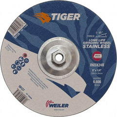 Weiler - 24 Grit, 9" Wheel Diam, Type 27 Depressed Center Wheel - Medium Grade, Aluminum Oxide, R Hardness, 6,600 Max RPM - Exact Industrial Supply