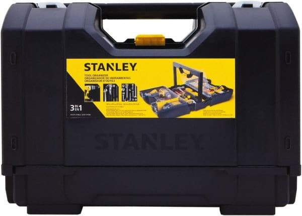 Stanley - 15 Compartment 1 Tray Tool Organizer - 9" Wide x 18-7/8" Deep x 12" High, Plastic, Black/Yellow - Exact Industrial Supply