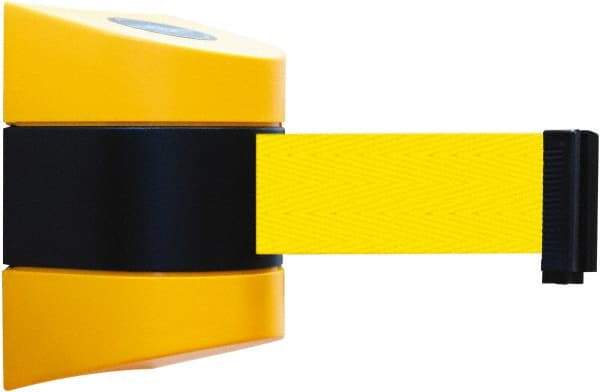 Tensator - 5" High x 3" Long x 3" Wide Barricade Tape Dispenser - Steel, Black Powdercoat Finish, Black/Yellow, Use with Tensabarrier - Exact Industrial Supply