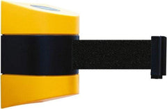 Tensator - 5" High x 3" Long x 3" Wide Barricade Tape Dispenser - Steel, Black Powdercoat Finish, Black/Yellow, Use with Tensabarrier - Exact Industrial Supply