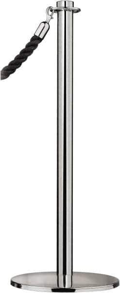 Tensator - 34" High, 2" Pole Diam, Barrier Post Base - 14" Base Diam, Round Stainless Steel Base, Satin Chrome (Color) Steel Post, For Outdoor Use - Exact Industrial Supply