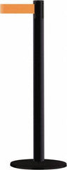 Tensator - 38" High, 2-1/2" Pole Diam, Barricade Tape Dispenser - 14" Base Diam, Round Stainless Steel Base, Black Steel Post, 13' x 1-7/8" Tape, Single Line Tape, For Outdoor Use - Exact Industrial Supply