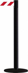 Tensator - 38" High, 2-1/2" Pole Diam, Barricade Tape Dispenser - 14" Base Diam, Round Stainless Steel Base, Black Steel Post, 13' x 1-7/8" Tape, Single Line Tape, For Outdoor Use - Exact Industrial Supply