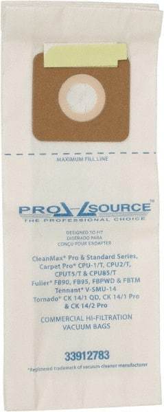 PRO-SOURCE - Meltblown Polypropylene & Paper Vacuum Bag - For CleanMax Standard and Pro-Series, Tennant V-SMU-14, Tornado CK 14/1 QD, CK 14/1 Pro & CK 14/2 Pro, Carpet Pro CPU1/T, CPU2/T, CPU75/T & CPU85/T & Fuller Models FB90, FBP95, FBPHD & FBTM - Exact Industrial Supply