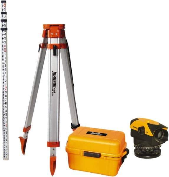 Johnson Level & Tool - 26x Magnification, 2.62 to 350 Ft. Measuring Range, Automatic Optical Level Kit - Accuracy 1/16 Inch at 200 Ft., Kit Includes Tripod, 13 Grade Rod, Hard Shell Carrying Case - Exact Industrial Supply