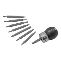Bit Screwdrivers; Tip Type: Slotted; Torx; Hex; Phillips; Drive Size: 1/4 in; Slotted Point Size: 1/4 in; 1/8 in; 3/16 in; 5/32 in; Finish: Black Oxide; Includes: 1/4 in, Torx: T10; 1/4 in, Phillips: #0; T25, Ratcheting Stubby Screwdriver; T20; Hex: 1/8 i