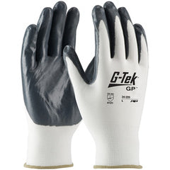 ‎34-225/L Seamless Knits General Duty - G-Tek GP - White 13G Nylon Shell - Gray Nitrile Coated Smooth Grip - Exact Industrial Supply