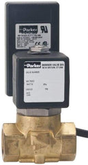 Parker - 1/4" Port, 2 Way, Timer Drain Valve, Brass Solenoid Valve - Normally Closed, FKM Seal - Exact Industrial Supply