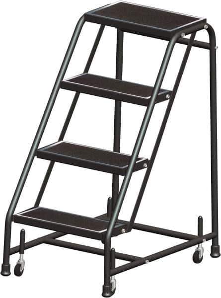 Ballymore - 38" 4 Step Ladder - Rolling Safety Ladder, 450 Lb Capacity, 38" Platform Height, 30" Base Width x 31" Base Depth, Perforated Tread - Exact Industrial Supply