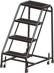 Ballymore - 38" 4 Step Ladder - Rolling Safety Ladder, 450 Lb Capacity, 38" Platform Height, 20" Base Width x 31" Base Depth, Serrated - Exact Industrial Supply