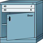 Bench-Standard Cabinet - 2 Drawers - Base Shelf - Adjustable Shelf - Lockable Swing Door - 30 x 28-1/4 x 33-1/4" - Multiple Drawer Access - Exact Industrial Supply