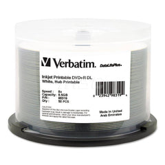 Verbatim - Office Machine Supplies & Accessories; Office Machine/Equipment Accessory Type: DVD+R Disc ; For Use With: 8X DVD+R DL Drives ; Color: White - Exact Industrial Supply