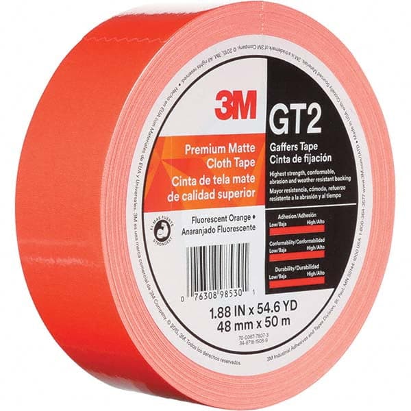 3M - 50m x 48mm x 11 mil Fluorescent Orange Cotton Cloth Gaffers Tape - Exact Industrial Supply