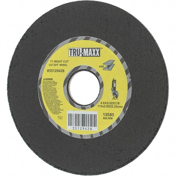 Tru-Maxx - 4-1/2" Aluminum Oxide Cutoff Wheel - 0.0938" Thick, 7/8" Arbor, Use with Portable Tools - Exact Industrial Supply