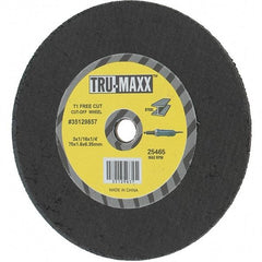 Tru-Maxx - 3" 36 Grit Aluminum Oxide Cutoff Wheel - 1/16" Thick, 1/4" Arbor, Use with Die Grinders - Exact Industrial Supply